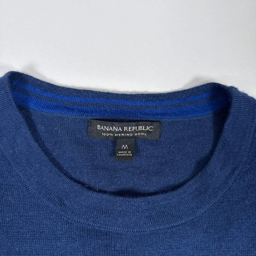 Banana Republic Sweater Mens M Blue Merino Wool Crewneck Pullover Classic‎